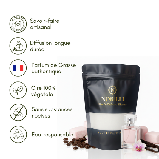 Sachet de 250g de poudre parfumée "Black Opium", inspiré du parfum Black Opium d'Yves Saint Laurent