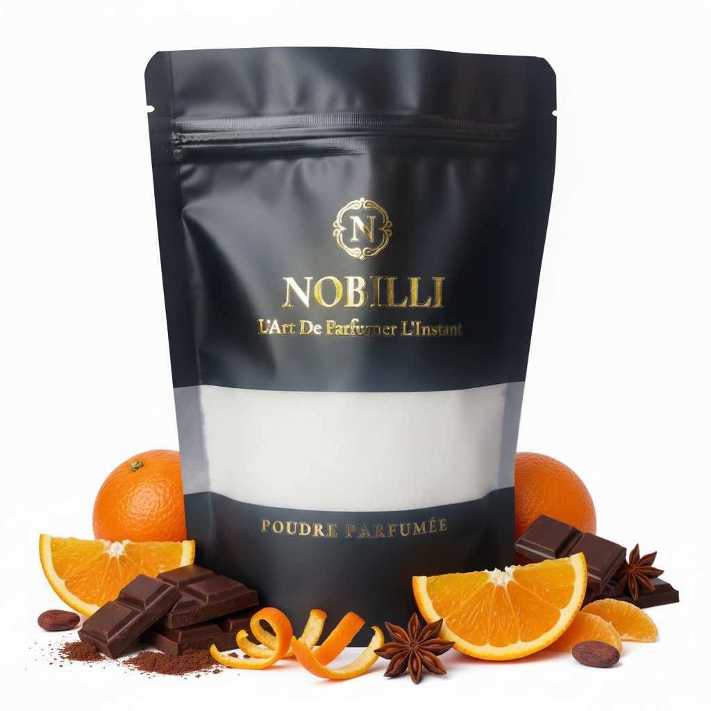 Sachet de 250g de poudre parfumée "Chocolat Noir et Orange"