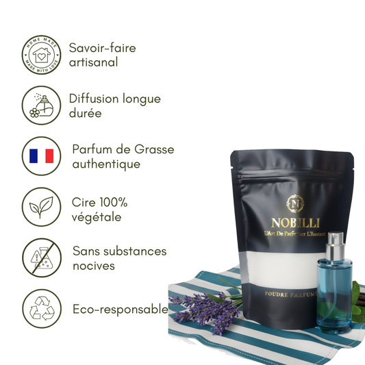Sachet de 250g de poudre parfumée "Virilité", inspiré du parfum Le Mâle de Jean-Paul Gautier
